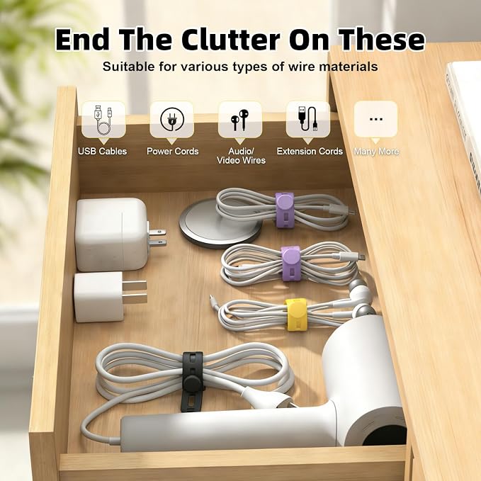 28Pcs Silicone Cable Ties Reusable, Multipurpose Cable Management Organizer, Adjustable Fastening Cable Straps with Locking Buckles, High Elasticity Cord Organizer, Travel Essentials (5.2in, 4Colors)