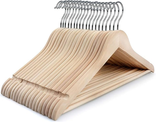 TOPIA HANGER Unfinished Natural Wooden Hangers 18 Pack-360° Swivel Hook and Smoothly Cut Shoulder Notches-Premium Wood Clothes Hangers for Suit, Coat, Jacket, Pant, Camisole-CT10N