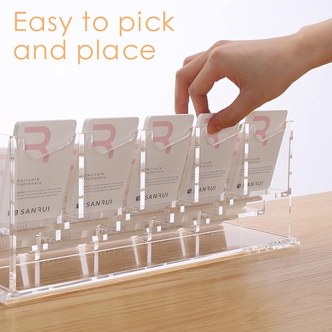 SANRUI Vertical Business Card Holder for Desk，Clear Acrylic Business Card Display Stand，6 Slots 3 Tier ，Holds 300 Cards