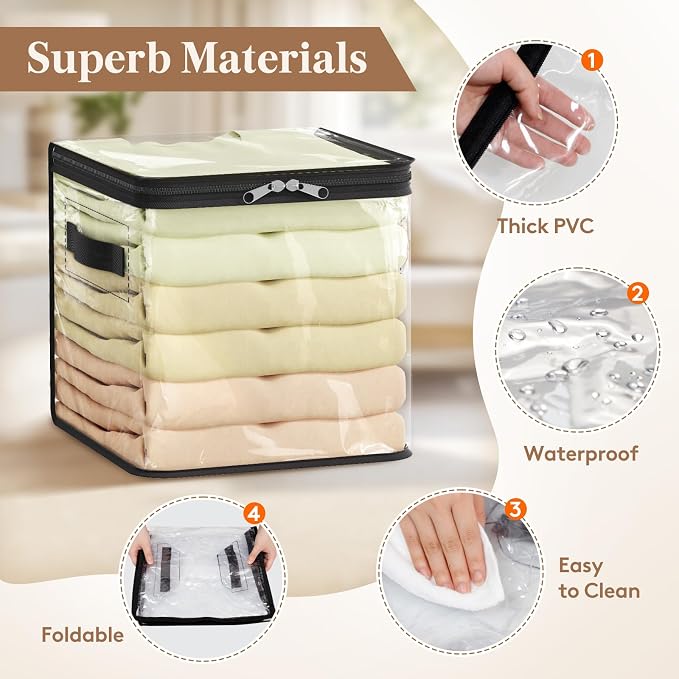 Lifewit 6 Pack Clear Clothes Storage Bags, Sweater Storage with Zipper, 18L Vinyl Foldable Moving Bags, Storage Container for Blankets Bed Sheet Sweater Yarns