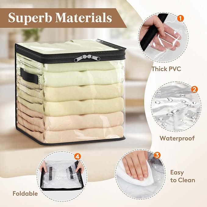 Lifewit 4 Pack Clear Clothes Storage Bags, Sweater Storage with Zipper, 18L Vinyl Foldable Moving Bags, Storage Container for Blankets Bed Sheet Sweater Yarns