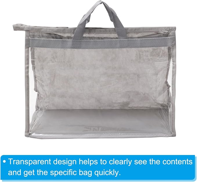 PATIKIL Handbag Dust Bags, 2 Pack Clear Purse Storage Organizer L Size PVC Dustproof Handbag Cover Transparent Purse Protector, Light Gray