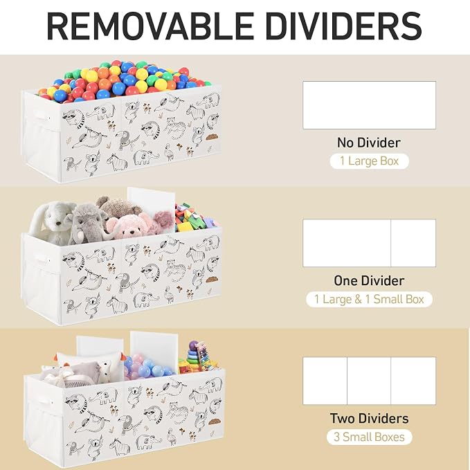 Extra Large Collapsible Toy Box with Lids, Sturdy Storage Organizer for Kids, 38"x16"x13" Toy Chest for Playroom, Nursery, Bedroom, Living Room (Animal Sketches)