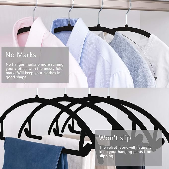 MIZGI Premium Velvet Hangers 30 Pack Heavyduty- Non Slip No Shoulder Bump Suit Hanger - Chrome Hooks,Space Saving Clothes Rounded Shape for Coat,Sweater,Jackets,Pants