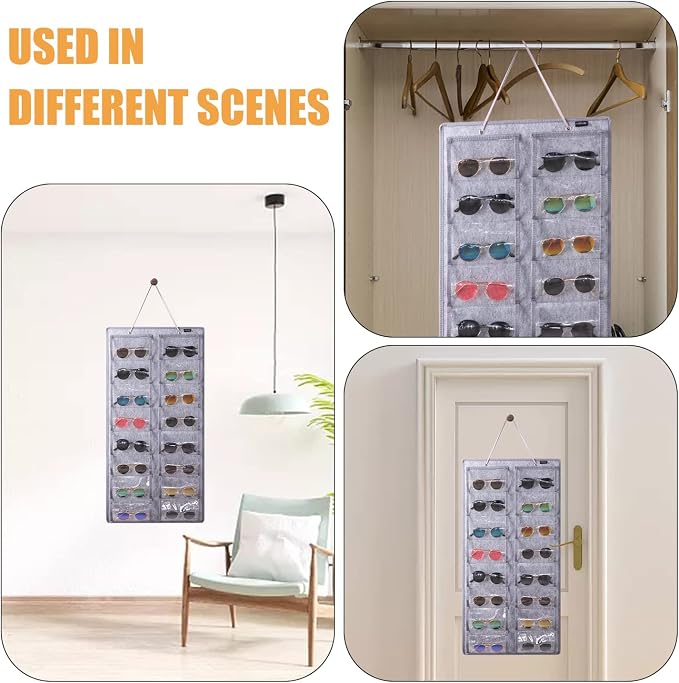 Sunglasses Organizer Storage - 16 Slots Glasses Storage Wall Pocket Display Hanging on Door, Eyewear Display, Dust-Proof