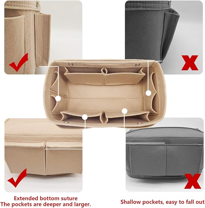 LEXSION Felt Purse Organizer Insert Multi Pocket Bag Organizer Shaper | zipper bag, tote shaper, multi pocket bag, handbag shaper, various sizes