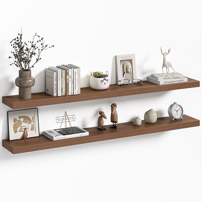 Vivelove 48 Inch Floating Shelves Wall Mounted for Display, 6.5 Deep Duty Shelves with Invisible Brackets for Living Room,Bedroom,Kitchen, Bathroom Storage & Decor,48" Wx6.5 Dx1.4 H - Walnut