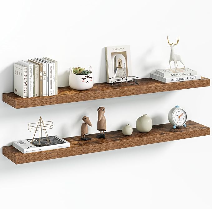 Vivelove 40 Inch Floating Shelves Wall Mounted for Display, 6.5 Deep Duty Shelves with Invisible Brackets for Living Room,Bedroom,Kitchen, Bathroom Storage & Decor,40" Wx6.5 Dx1.4 H - Rustic Brown