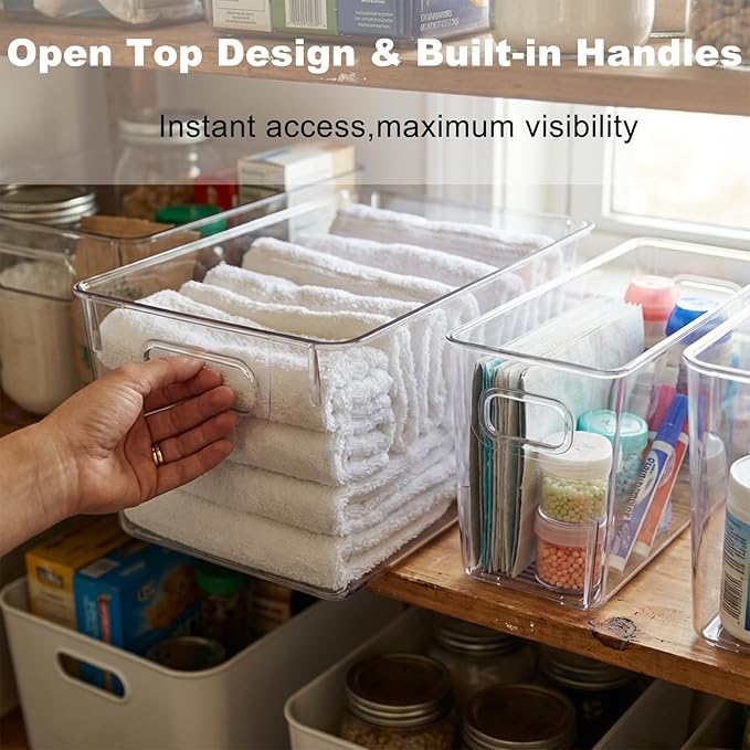 MOONEDGE Clear Plastic Storage Organizer Bins for Home Organization | Clear Bins for Organizing, Pantry Organizers and Storage, Kitchen, Fridge, Bathroom, Cabinet, Closet, Under-Sink, Laundry