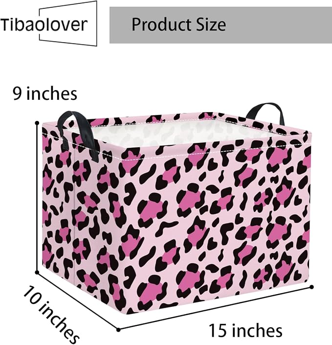 Rectangular Baby Kids Storage Basket for Home Kitchen Girls Cute Toy Storage Bin Organizer Shelf Book Room Decor(Pink Leopard)