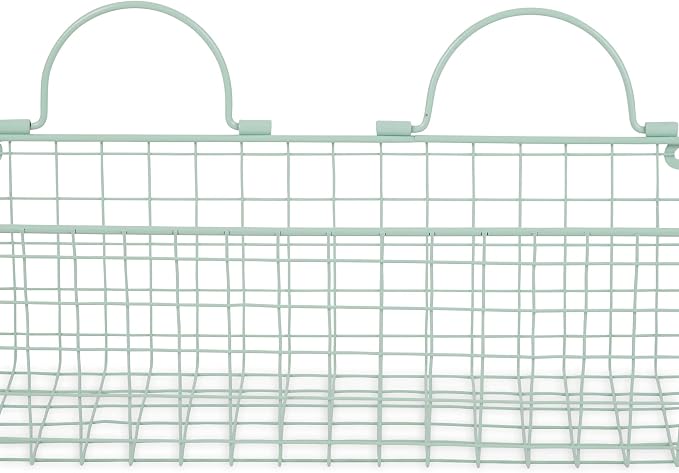 DII Farmhouse Vintage Decor, Wire Wall Basket, Medium, Aqua, 2 Piece