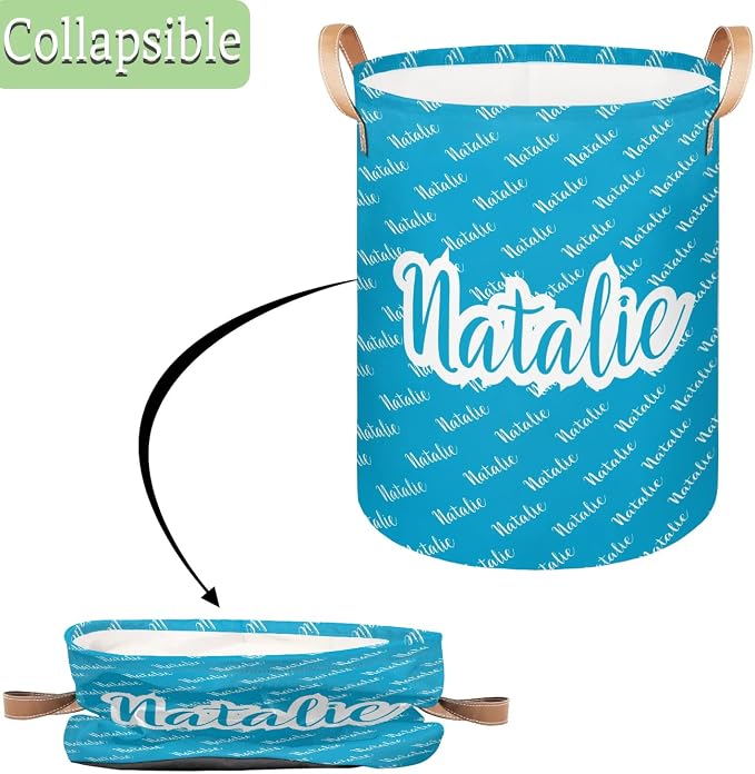 Personalized Laundry Basket, Custom Gift Laundry Hamper, Collapsible Nursery Waterproof Laundry Baskets, Dirty Clothes Toy Hamper with Handles Name Blue