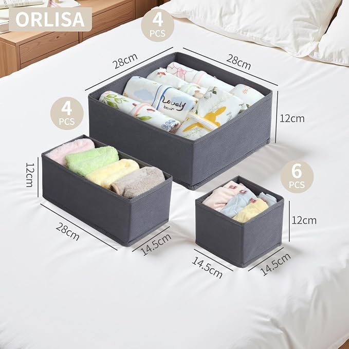 14 Pack Drawer Organizer for Clothes Dresser Organizer for Nursery-Perfect Baby Cloth Organizer and Storage General Nursery Organization or Dresser Drawer Organizer Bins Foldable Washable Grey