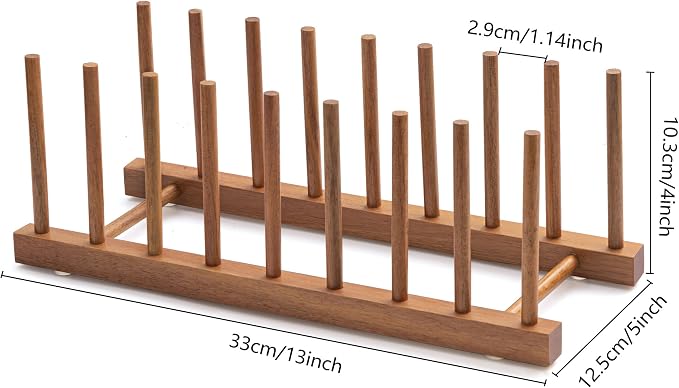 HBlife 2pcs Acacia Wooden Dish Dying Rack Pot Lid Plate Organizer Holder for Cabinet, Cutting Board Stand Drainer Storage Plate Rack for Dish, Pot Lid, Bowl, Cup, Cutting Board and Books