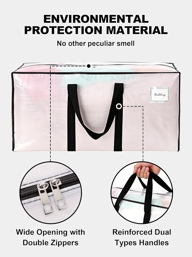 HOMESURE Supports 200lbs Heavy Duty Moving Bags - Strong Zipper & Wrap-Around Handles - Water-Resistant Storage Totes, Durable Alternative to Moving Boxes - 40 Pack - Semi-Transparent