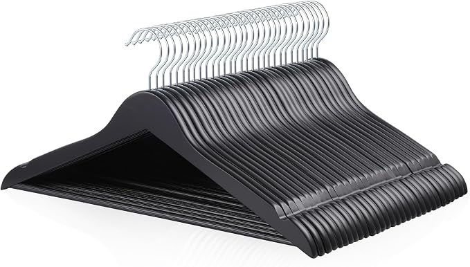 Amazon Basics Wood Suit Clothes Hangers for Closet Organizer, Black, 30-Pack