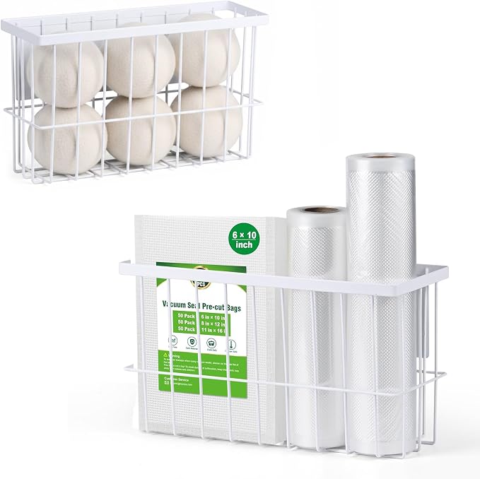 FAMNONE 2-Pack Magnetic Basket for Dryer Balls, Laundry Room Organizer | Metal Dryer Ball Holder, Magnetic Lint Bin, Fridge Basket, Washer Dryer Organizer for Kitchen, Laundry