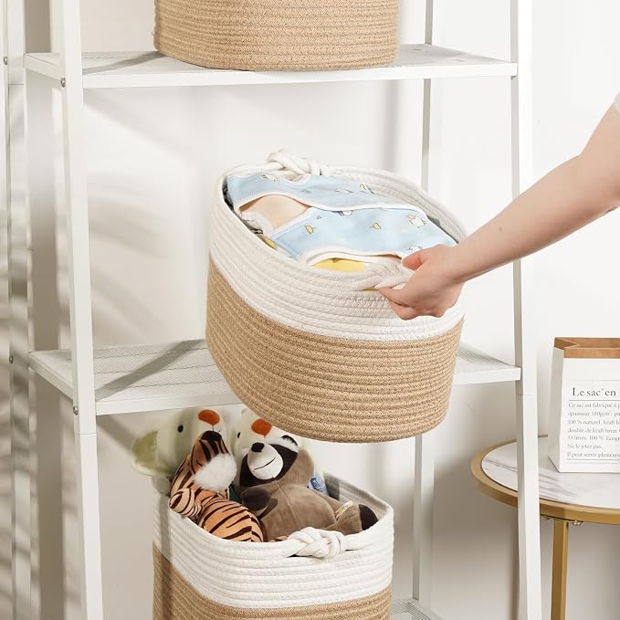 Temary Woven Storage Baskets, Set of 3 Rope Baskets for Storage Clothes, Towels, Versatile Boho Storage Bins (Jute, 13"x9.8"x8.5")