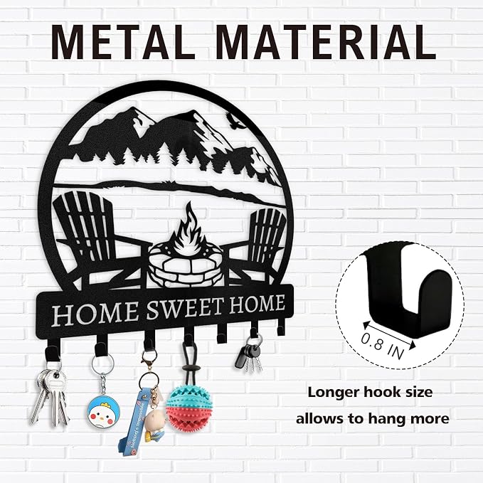 Dyoart Personalized Metal Key Holder - Custom Wall Mount with Mountain Design - Camping Key Hooks for Wall Organizer - Key Rack Decoration for Entryway