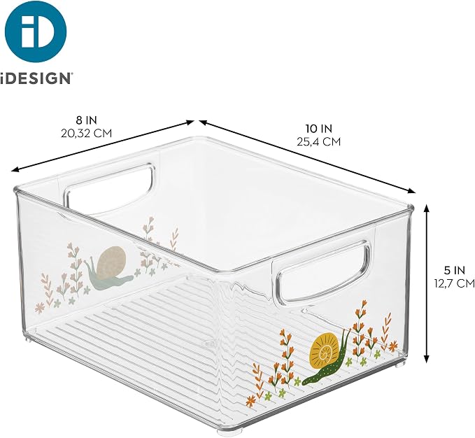 iDesign Bathroom Organizer Bin with Decorative Print - Stackable Plastic Storage Basket for Makeup & Vanity Organization - Clear