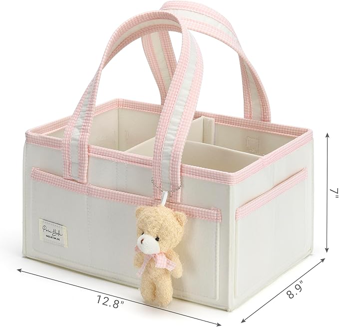 PeraBella Baby Diaper Caddy Organizer, Baby Basket Shower Gift Caddy, Portable Felt Changing Table Basket, Nursery Storage Bin, Newborn Boy and Girl Essentials for Registry, Car Diaper Organizer
