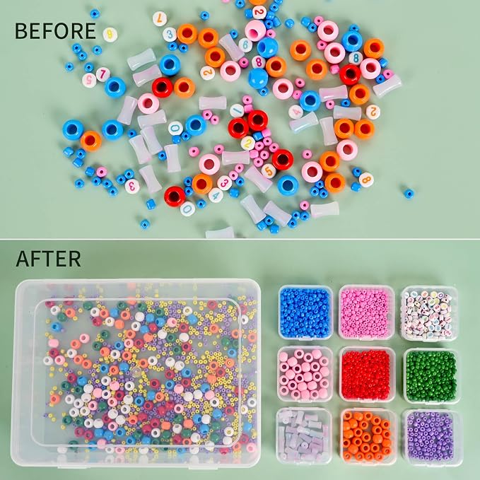 Bead Organizer and Storage Box, 30Pcs Small Clear Plastic Storage Containers 1 Large Craft Organizer Box 1 Sheet Label Sticker, Mini Storage Box for Jewelry Making Diamonds Arts Screws Seeds