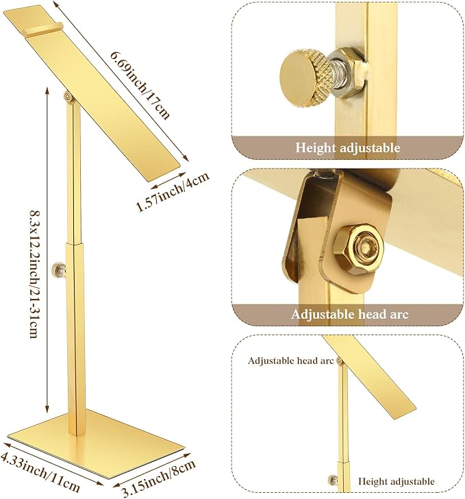Therwen 4 Pcs Gold Shoe Display Stand Shoe Rack Stainless Steel Golden Metal Riser High Heel Display Rack Holder for Home Shopping Malls (Square Shape,Golden)