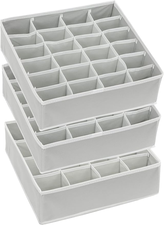 Simple Houseware Sock Drawer Organizer for Dresser/Closet/Bedroom, 3 Pack, Gray