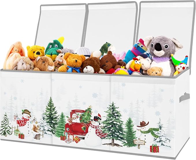 decalsweet Kids Toy Box Storage Chest Collapsible Storage Bin with Lids Handles for Boys Girls Toddler, Large Christmas Kids Toy Organizer Box for Kidsroom Bedroom Playroom Nursery,37.7"x12.5"x15.7"