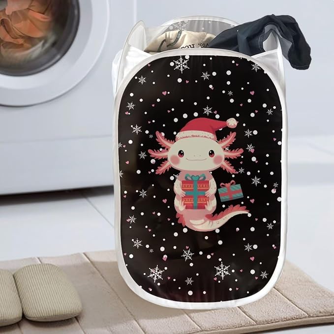 AFPANQZ Axolotl Popup Laundry Hampers with Mesh Pocket Collapsible for Storage and Easy to Open Folding Pop Up Clothes Hampers 61L,13.5x13.5x21 inches