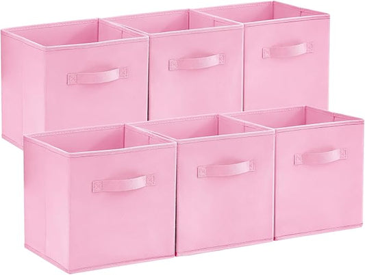 Lifewit Storage Cubes, Foldable Decorative Fabric Storage Baskets for Organizing Home Organizers with Handles for Shelves, Closet, 11 Inch Bins, 18L Pink, 6 Packs