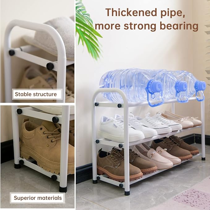 Gonfoam Shoe Rack for Closet, Expandable Shoe Organizer Storage Shelf, Adjustable Metal Free Standing Small Closet Shoe Rack for Entryway, Doorway (3-Tier White)