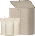 Lifewit 165L 3 Section Laundry Hamper with Lid, Large Laundry Basket with Handles and Removable Bags, Tall Clothes Hamper, Foldable Laundry Sorter for Bedroom Bathroom, Beige
