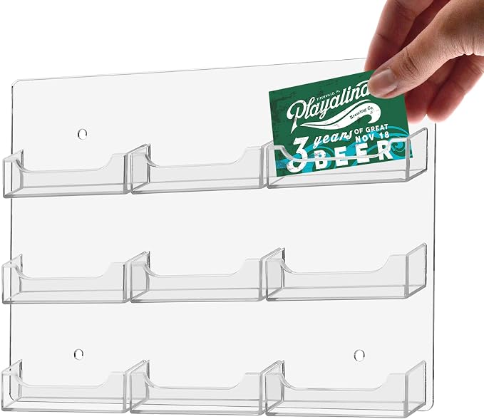 Marketing Holders Wall Business Card Holder with Hanging Hardware for 3.5" x 2" Gift or Appointment Cards Medical Dental Corporate Offices Community Centers 9 Pockets Clear Acrylic 1 Piece Durable