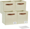 Bagnizer Collapsible Fabric Storage Cube Bins with 2 Reinforced PU Handles, Foldable Storage Organizer Baskets for Closet, Shelves, Living Room | 11"x11"x11", 4 Pack, Full Beige
