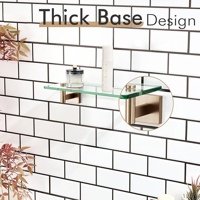 KOKOSIRI Wall Shelves Bathroom Hardware Glass Floating Shelf Small Hanging Rack Storage/Room Decor 12-Inch Champagne Bronze 2 Pack B1105CPG-L12-P2