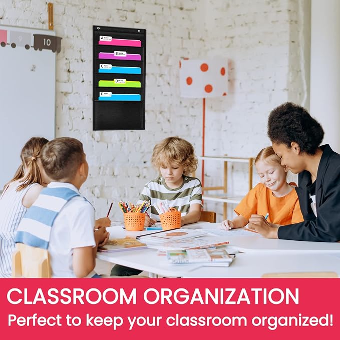 Heavy Duty Storage Pocket Chart for Classroom and Office,Clear Storage Pocket Chart for Files Folder (5 POCKETS)