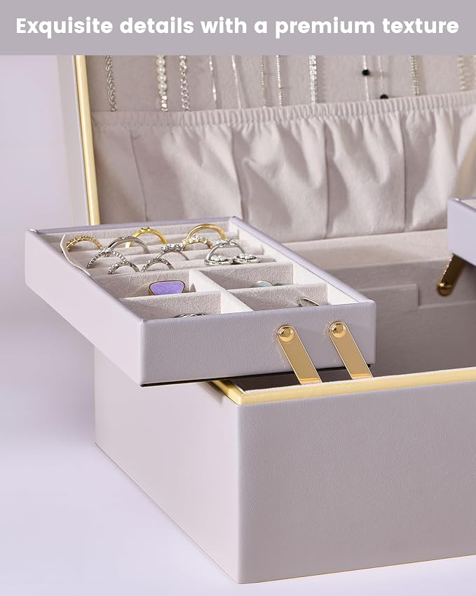 Lolalet Jewelry Box Organizer for Women Girls, 2 Layer Jewelry Organizers and Storage for Necklace Earrings Rings Bracelets, Large Jewellery Holder Case Birthday Gifts -HazePurple