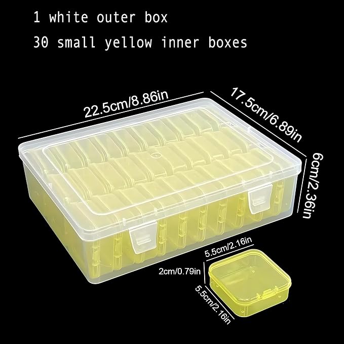 Yellow plastic box-Bead Organizer Box-31 Pcs Small Clear Plastic Bead Storage Containers Craft Storage Box with Hinged Lid, 1sheet Labels, Mini Box for Jewelry Making, Crafts, Small Parts