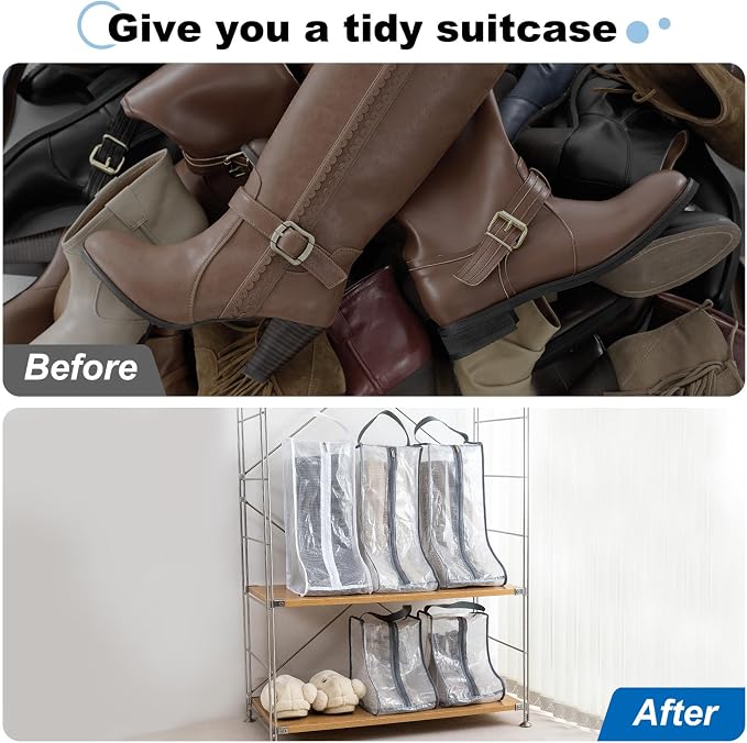 uxcell 2Pack Boot Storage Bag Portable, PVC Shoe Storage Bag with Zipper Clear Boots Cover Protector Bag for Short Boots and Short Boots Storage Travel and Daily Use, Black Tall