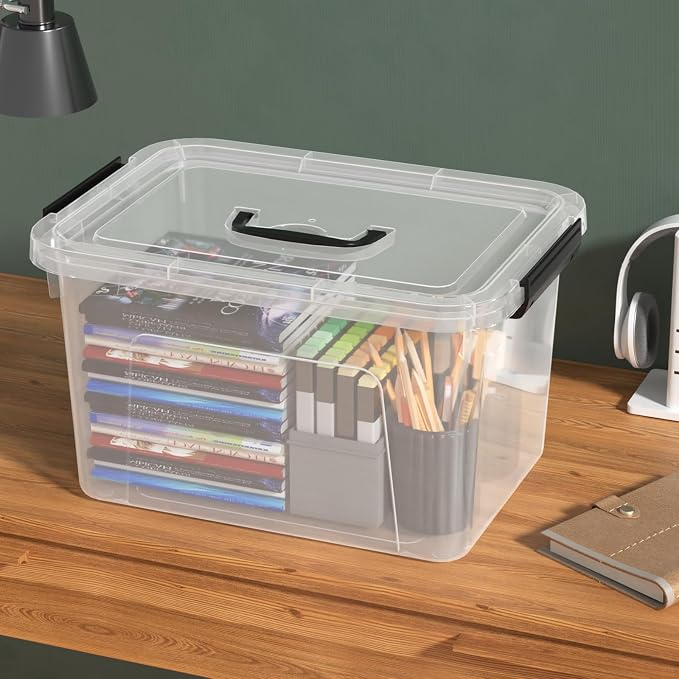 Wekioger 20 Quart Clear Plastic Lidded Storage Box with Latch Handle, 4 Packs Containers Bins for Storage
