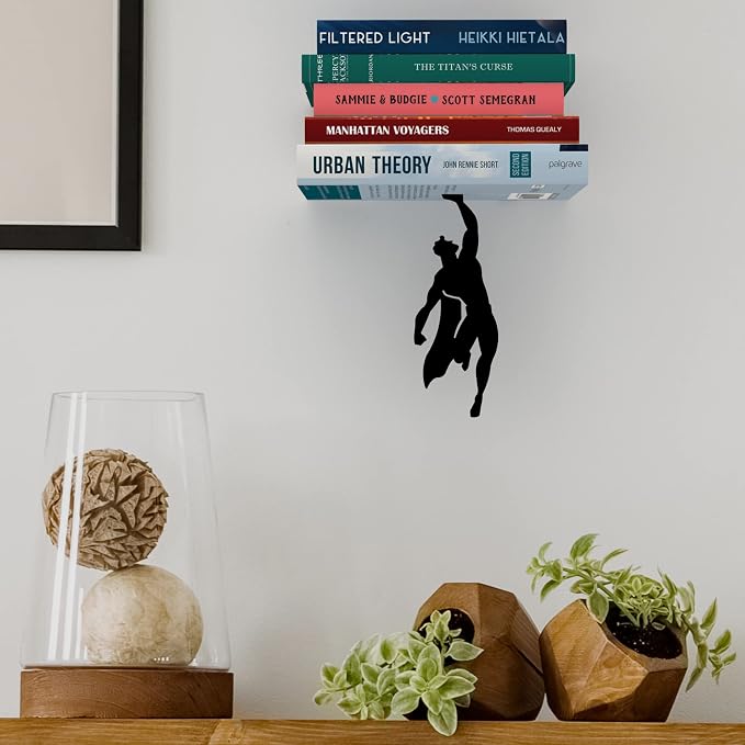 Artori Design Floating Bookshelf for Kids - Superhero Wall Decor and Room Decor - Invisible Metal Book Shelf for Book Lovers, Unique Gift Idea