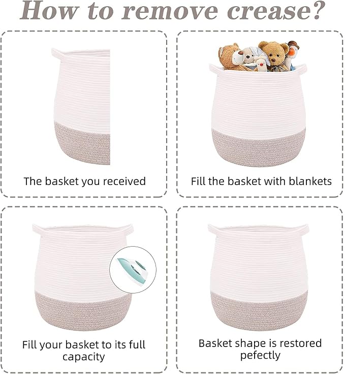 Large Cotton Rope Basket, Woven Storage Basket for Toy, Laundry and Blanket Organizer, Round Hamper Basket with Handles for Kid's Room 17.7"x16.9"