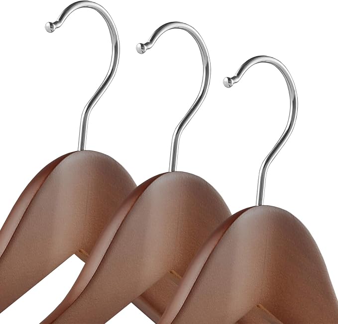 Casafield - 6 Walnut Wide Shoulder Wooden Suit Hangers - Premium Lotus Wood, Non-Slip Pant Bar & Chrome Swivel Hook for Dress Clothes, Coats, Jackets, Pants, Shirts, Skirts