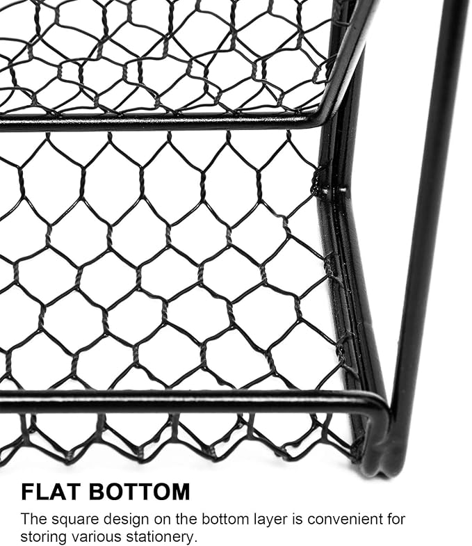 Wall File Holder Hanging Mail Organizer Metal Chicken Wire Wall Mount Magazine Rack for Home and Office (Black)