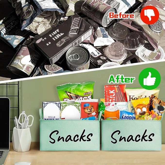 Snack Organizer Basket for Home Office: Snack Bin for Pantry (Green)