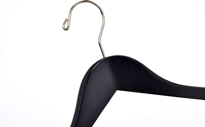 Quality Hangers Quality Wooden Skirt Hangers with Clips 80-Pack Black Pants Adjustable Gold Metal Clips, Swivel Hook, Coat, Jacket, Blouse Suit (Black - 80) 17.5''