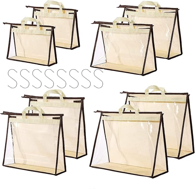 8 Pack Handbag Dust Bags Clear Purse Storage Organizer for Closet, Hanging Zipper Storage Bag for Handbags