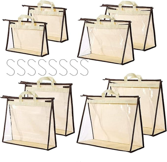 8 Pack Handbag Dust Bags Clear Purse Storage Organizer for Closet, Hanging Zipper Storage Bag for Handbags