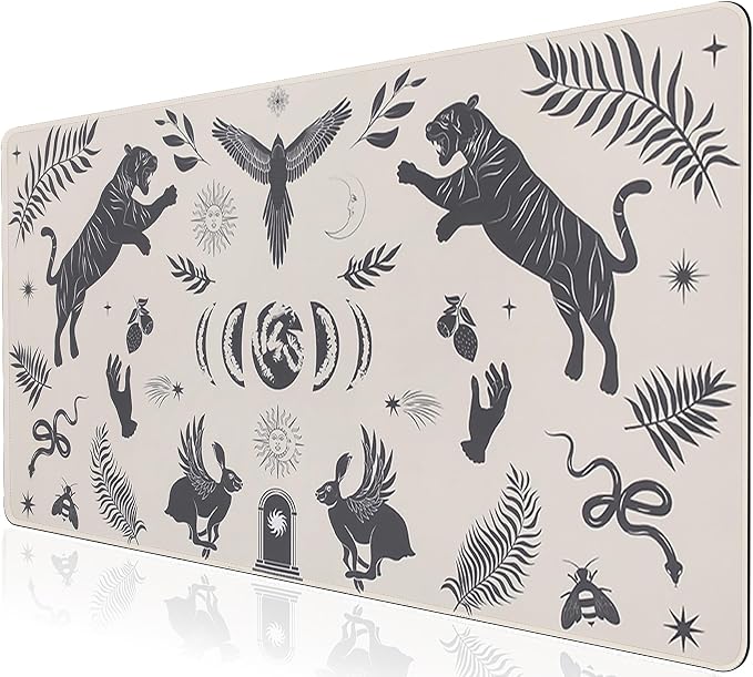 L-SPOUTTO Mystical Desk Mat for Keyboard and Mouse,XXL Gaming Mouse Pad | Boho 35.4x15.7in Non-Slip Rubber Base Keyboard Pad Large Desktop Mat for Laptop Computer Work Home Office